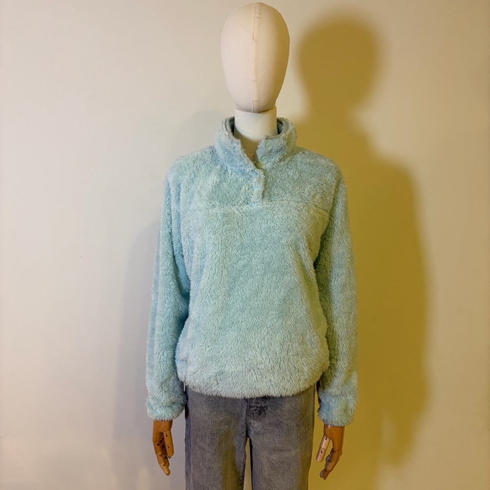 Eddie Bauer Mint Green Fuzzy Fleece Snap Pullover Size L